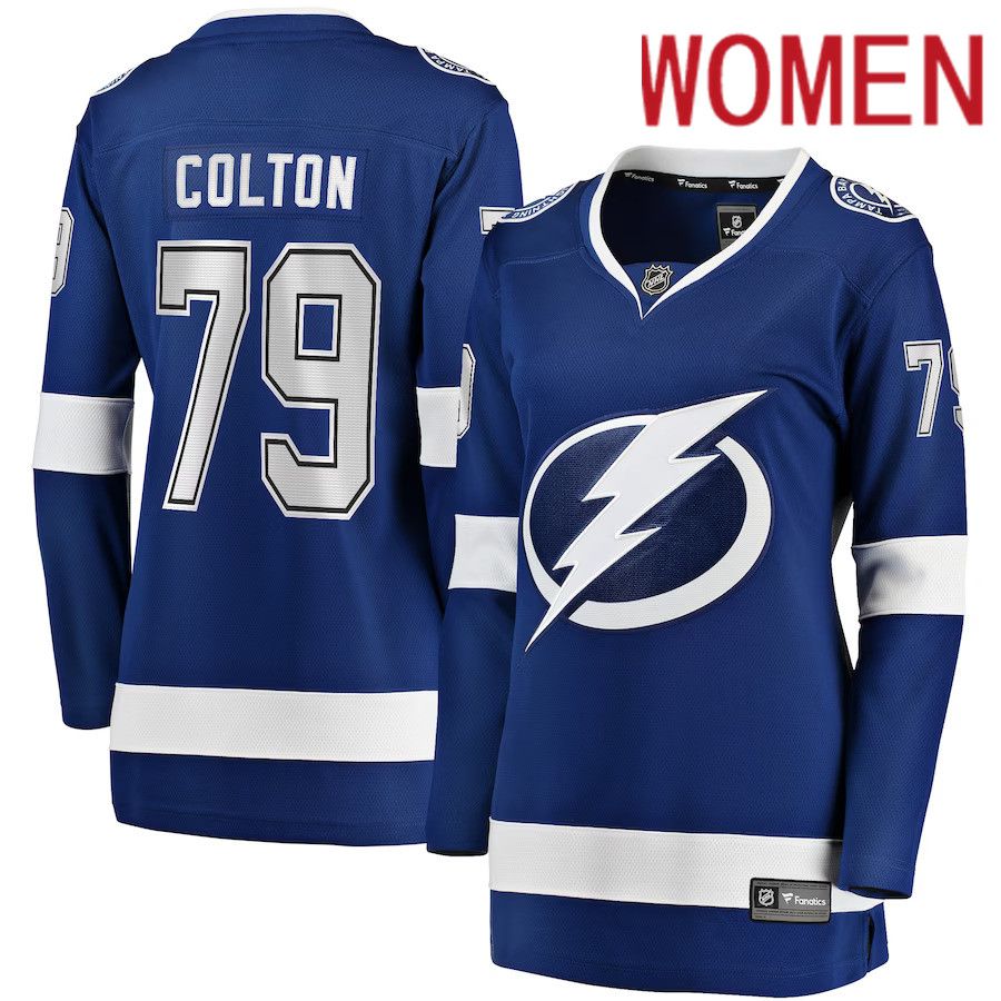 Women Tampa Bay Lightning #79 Ross Colton Fanatics Branded Blue Home Breakaway Player NHL Jersey